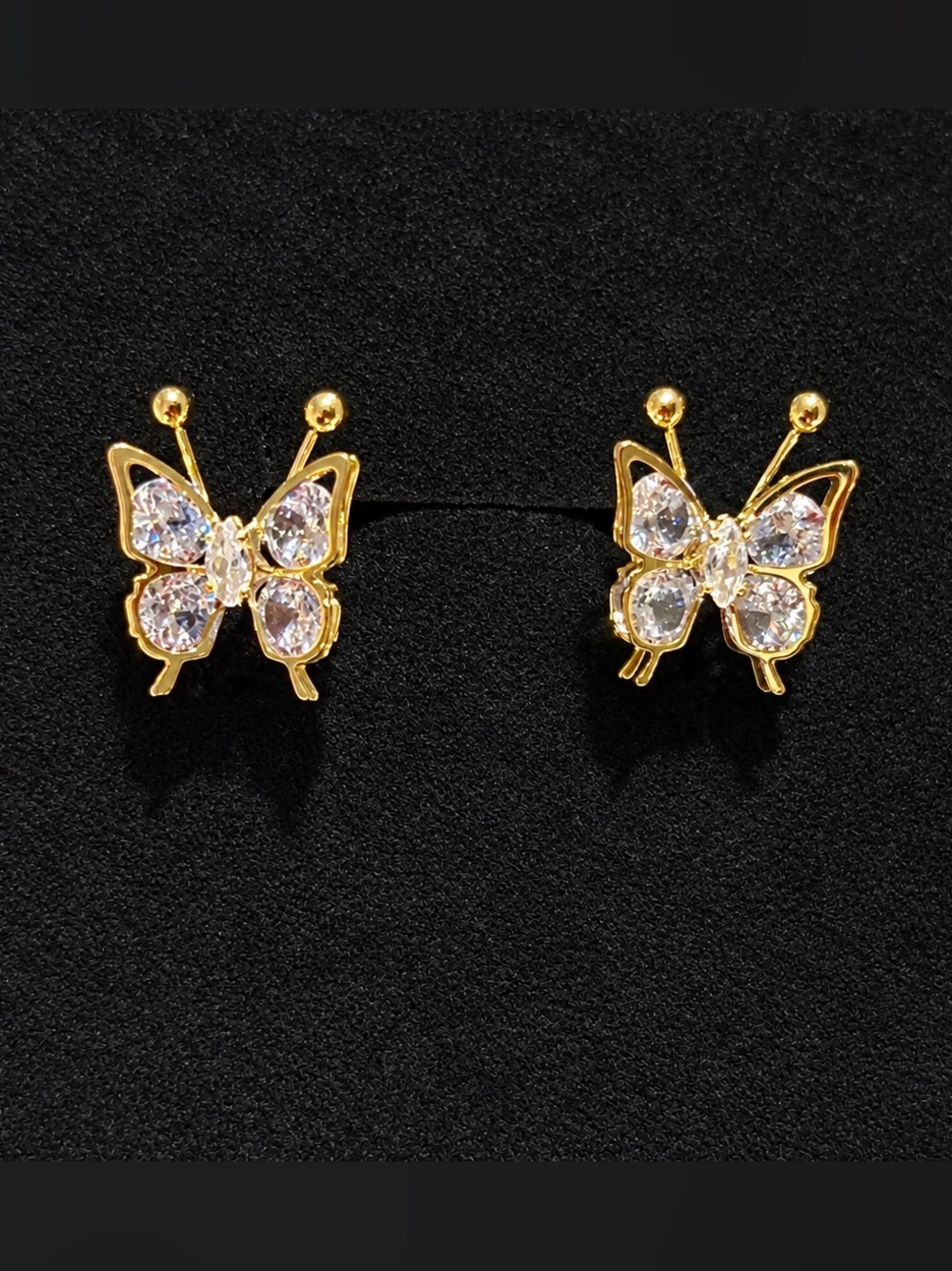 Gold Plated Butterfly CZ Stud Earrings - Women Jewelry